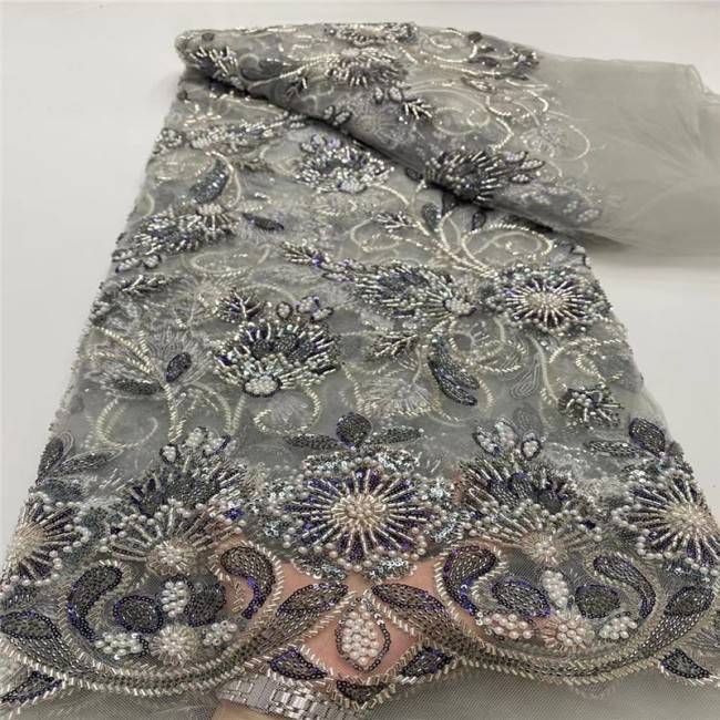 5 Yards Multi-Color Sequins Pearls Beaded Embroidered 3D Floral Lace Material Fabric JX410