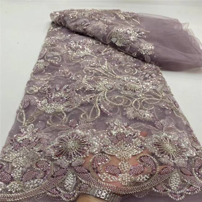 5 Yards Multi-Color Sequins Pearls Beaded Embroidered 3D Floral Lace Material Fabric JX410