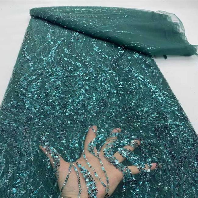 5 Yards Multi-Color Sequins Pearls Beaded Embroidered 3D Floral Lace Material Fabric JX411