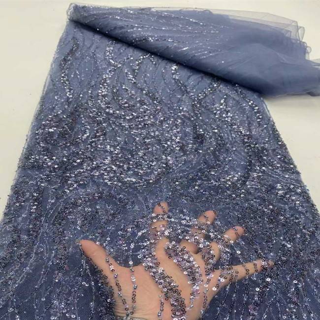 5 Yards Multi-Color Sequins Pearls Beaded Embroidered 3D Floral Lace Material Fabric JX411