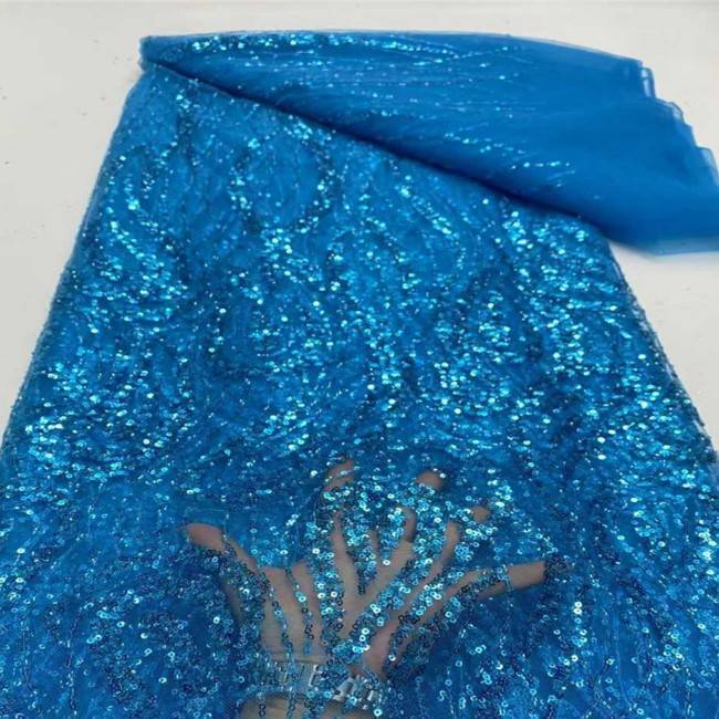 5 Yards Multi-Color Sequins Pearls Beaded Embroidered 3D Floral Lace Material Fabric JX411