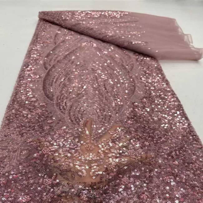 5 Yards Multi-Color Sequins Pearls Beaded Embroidered 3D Floral Lace Material Fabric JX412