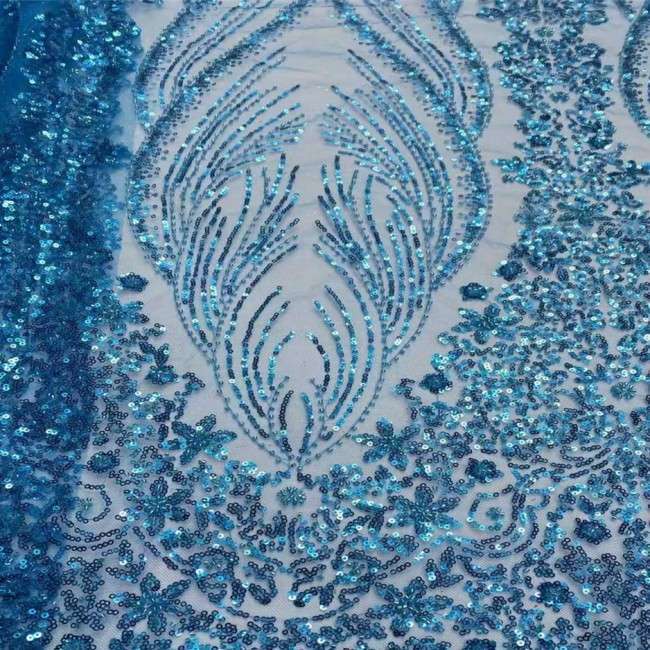 5 Yards Multi-Color Sequins Pearls Beaded Embroidered 3D Floral Lace Material Fabric JX412