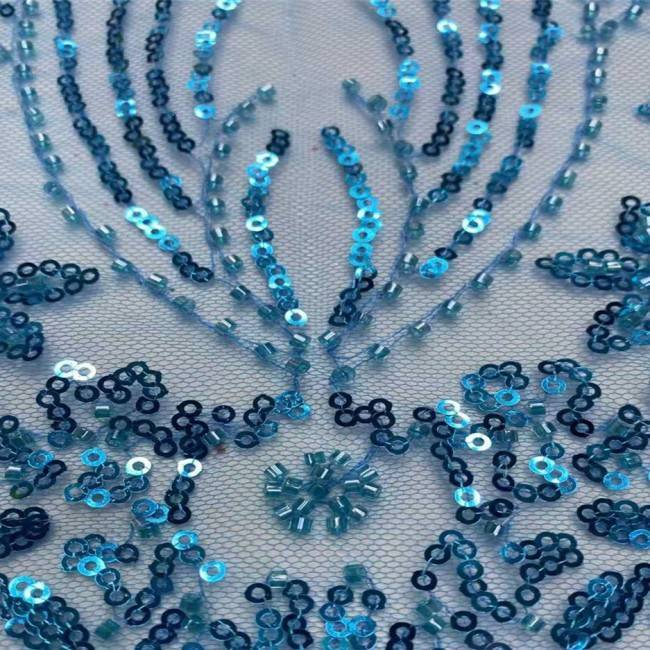 5 Yards Multi-Color Sequins Pearls Beaded Embroidered 3D Floral Lace Material Fabric JX412