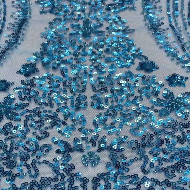 5 Yards Multi-Color Sequins Pearls Beaded Embroidered 3D Floral Lace Material Fabric JX412
