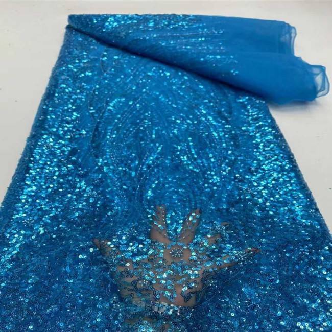 5 Yards Multi-Color Sequins Pearls Beaded Embroidered 3D Floral Lace Material Fabric JX412