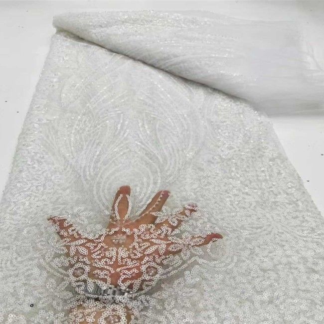 5 Yards Multi-Color Sequins Pearls Beaded Embroidered 3D Floral Lace Material Fabric JX412