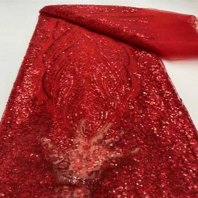 5 Yards Multi-Color Sequins Pearls Beaded Embroidered 3D Floral Lace Material Fabric JX412