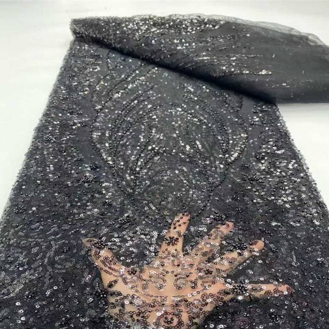 5 Yards Multi-Color Sequins Pearls Beaded Embroidered 3D Floral Lace Material Fabric JX412