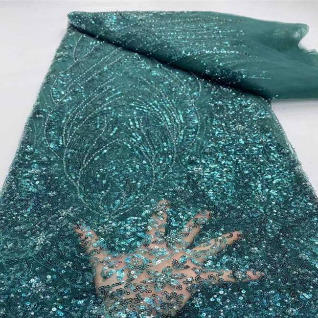 5 Yards Multi-Color Sequins Pearls Beaded Embroidered 3D Floral Lace Material Fabric JX412
