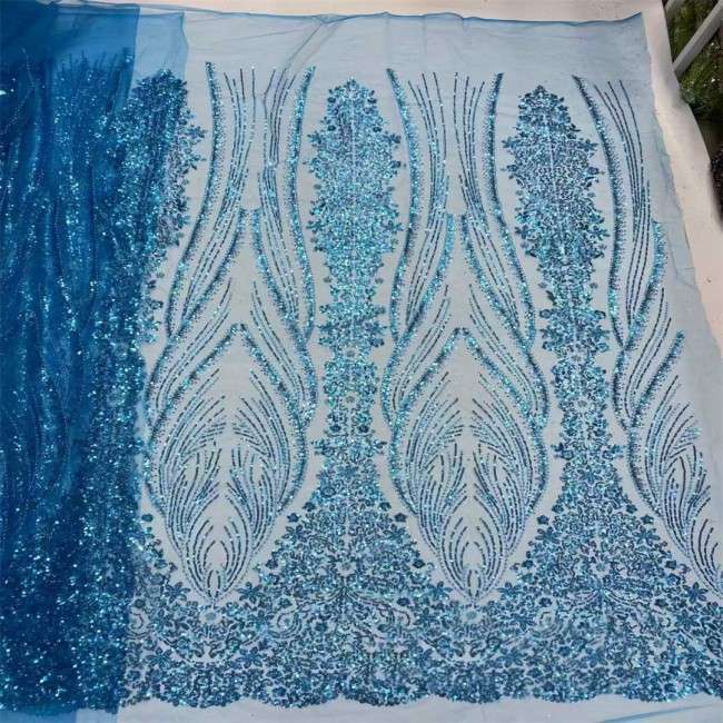 5 Yards Multi-Color Sequins Pearls Beaded Embroidered 3D Floral Lace Material Fabric JX412