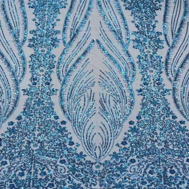 5 Yards Multi-Color Sequins Pearls Beaded Embroidered 3D Floral Lace Material Fabric JX412