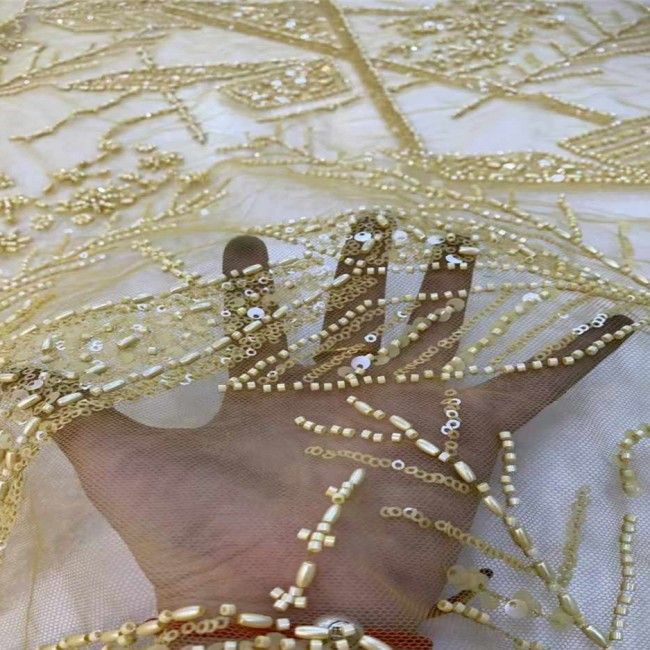 5 Yards Multi-Color Sequins Pearls Beaded Embroidered 3D Floral Lace Material Fabric JX414