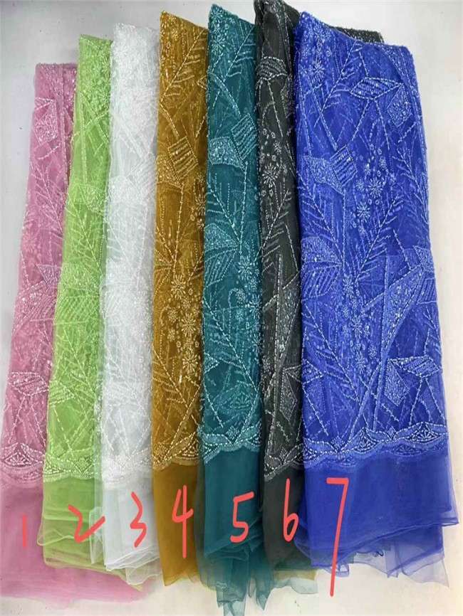 5 Yards Pearls Beaded Lace Material Fabric JX414