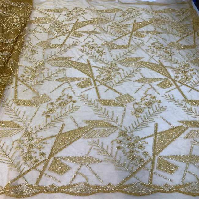 5 Yards Pearls Beaded Lace Material Fabric JX414