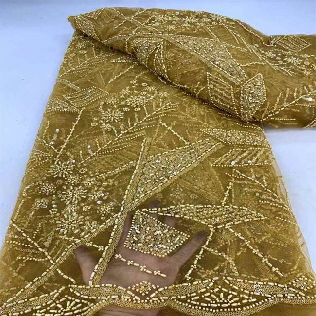 5 Yards Pearls Beaded Lace Material Fabric JX414