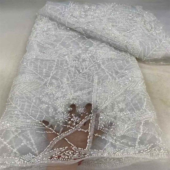 5 Yards Pearls Beaded Lace Material Fabric JX414