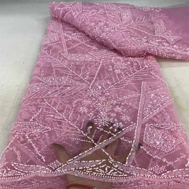 5 Yards Pearls Beaded Lace Material Fabric JX414