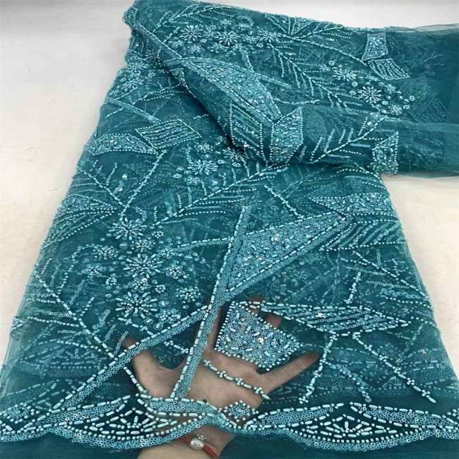 5 Yards Pearls Beaded Lace Material Fabric JX414