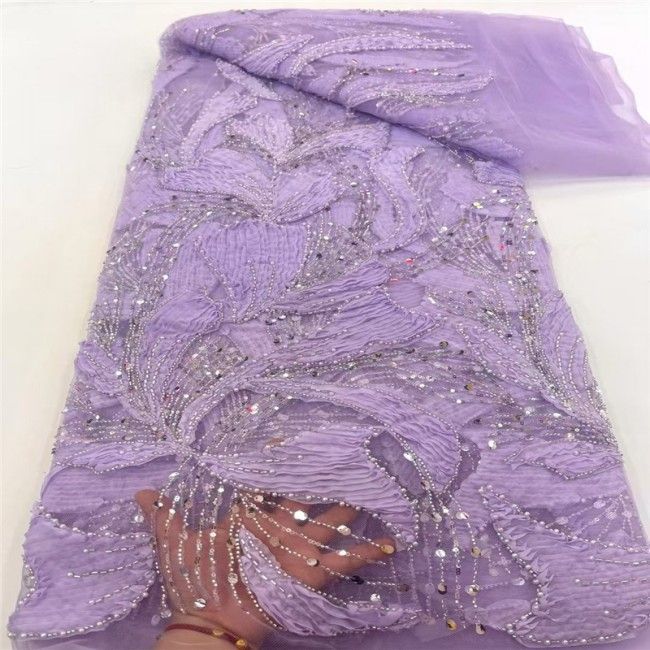 5 Yards Multi-Color Sequins Pearls Beaded Embroidered 3D Floral Lace Material Fabric JX420