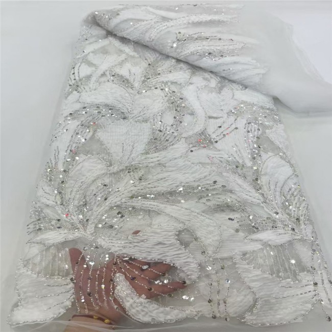 5 Yards Multi-Color Sequins Pearls Beaded Embroidered 3D Floral Lace Material Fabric JX420