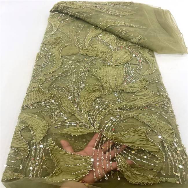 5 Yards Multi-Color Sequins Pearls Beaded Embroidered 3D Floral Lace Material Fabric JX420