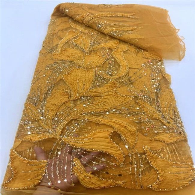 5 Yards Multi-Color Sequins Pearls Beaded Embroidered 3D Floral Lace Material Fabric JX420