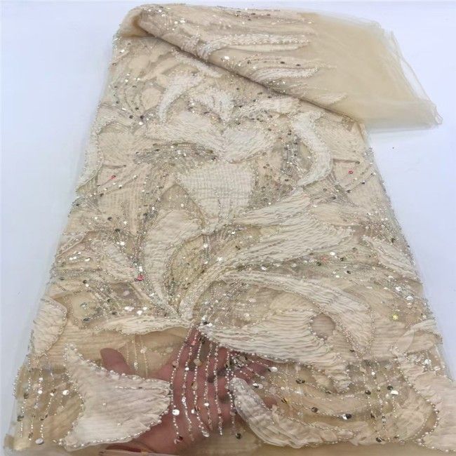 5 Yards Multi-Color Sequins Pearls Beaded Embroidered 3D Floral Lace Material Fabric JX420