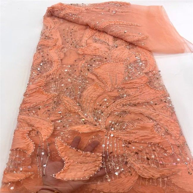 5 Yards Multi-Color Sequins Pearls Beaded Embroidered 3D Floral Lace Material Fabric JX420