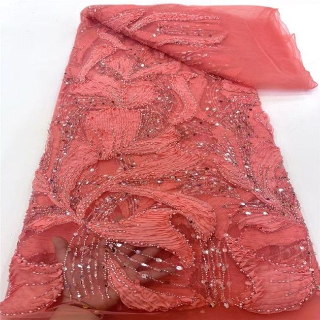 5 Yards Multi-Color Sequins Pearls Beaded Embroidered 3D Floral Lace Material Fabric JX420