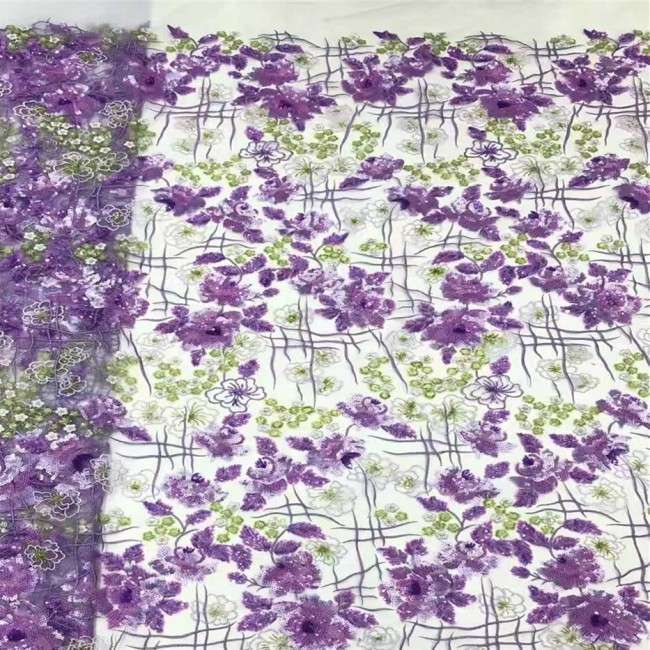 5 Yards Multi-Color Sequins Pearls Beaded Embroidered 3D Floral Lace Material Fabric JX423