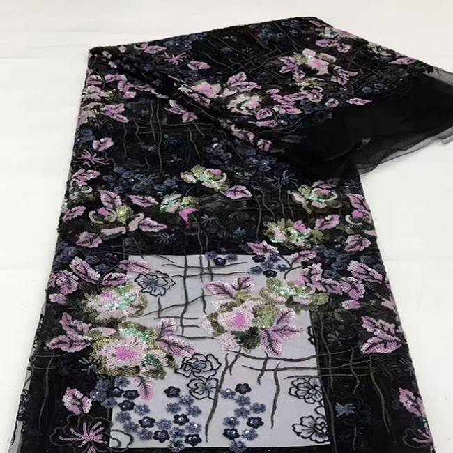 5 Yards Multi-Color Sequins Pearls Beaded Embroidered 3D Floral Lace Material Fabric JX423