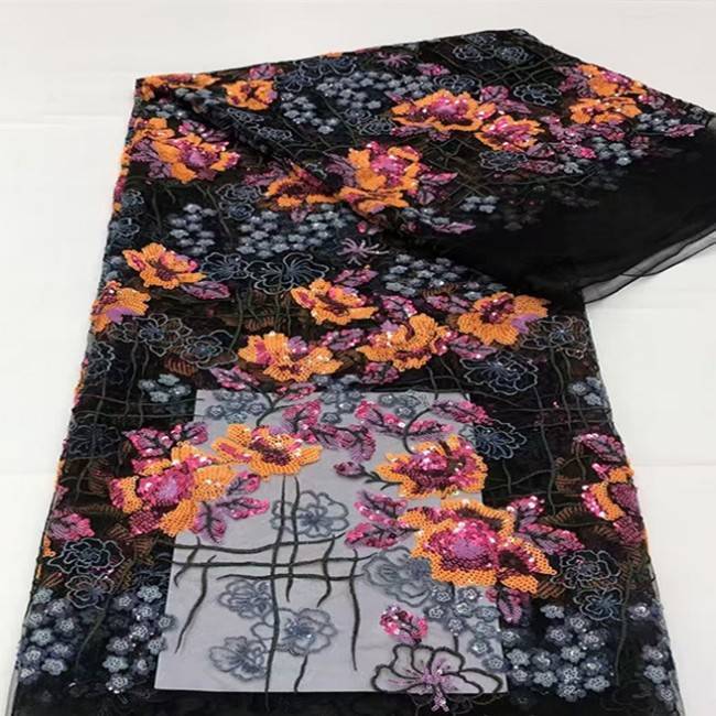5 Yards Multi-Color Sequins Pearls Beaded Embroidered 3D Floral Lace Material Fabric JX423