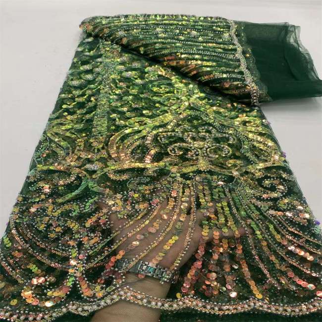 5 Yards Multi-Color Sequins Pearls Beaded Embroidered 3D Floral Lace Material Fabric JX451