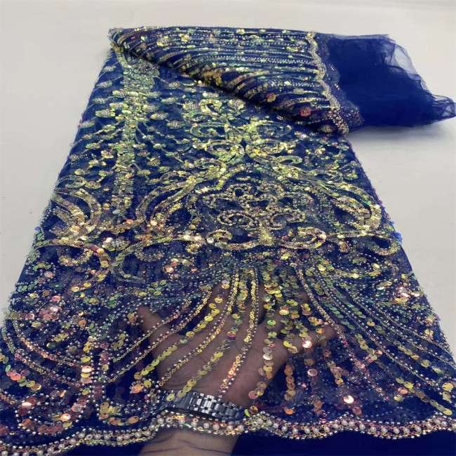 5 Yards Multi-Color Sequins Pearls Beaded Embroidered 3D Floral Lace Material Fabric JX451