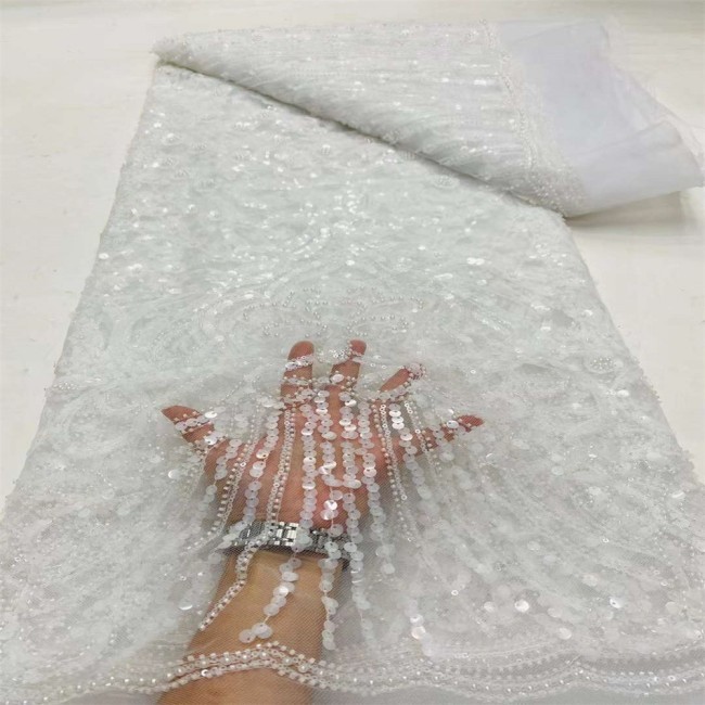 5 Yards Multi-Color Sequins Pearls Beaded Embroidered 3D Floral Lace Material Fabric JX451
