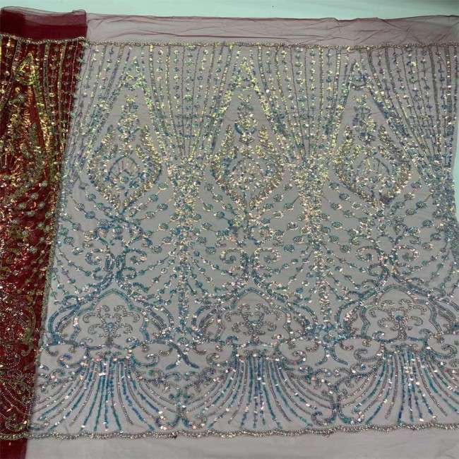 5 Yards Multi-Color Sequins Pearls Beaded Embroidered 3D Floral Lace Material Fabric JX451