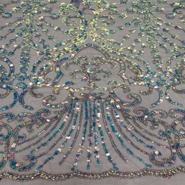 5 Yards Multi-Color Sequins Pearls Beaded Embroidered 3D Floral Lace Material Fabric JX451