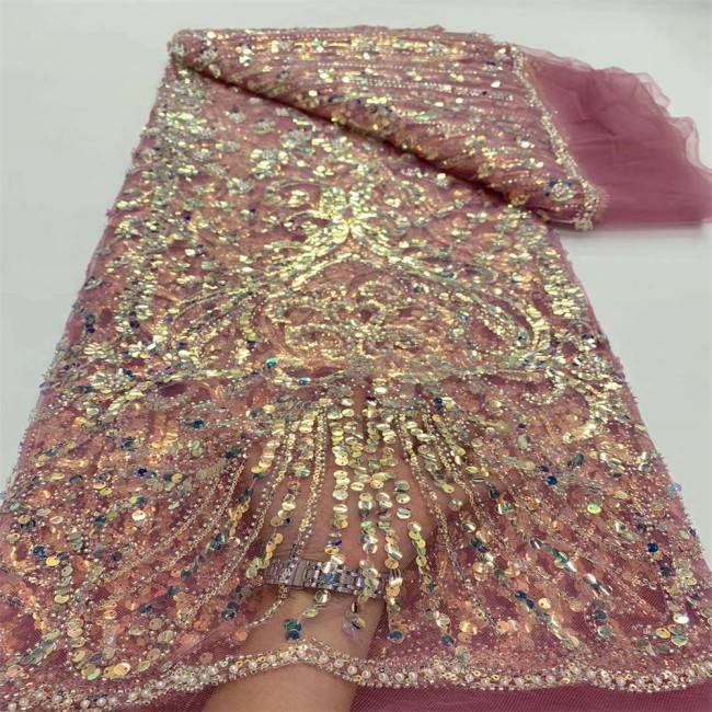 5 Yards Multi-Color Sequins Pearls Beaded Embroidered 3D Floral Lace Material Fabric JX451