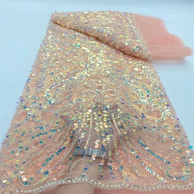 5 Yards Multi-Color Sequins Pearls Beaded Embroidered 3D Floral Lace Material Fabric JX451