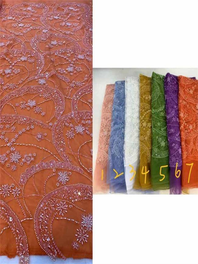 5 Yards Multi-Color Sequins Pearls Beaded Embroidered 3D Floral Lace Material Fabric JX453
