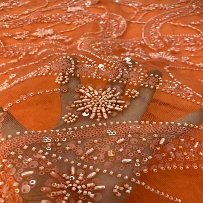 5 Yards Multi-Color Sequins Pearls Beaded Embroidered 3D Floral Lace Material Fabric JX453