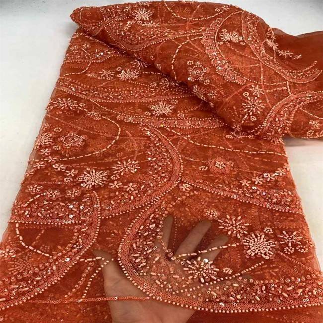 5 Yards Multi-Color Sequins Pearls Beaded Embroidered 3D Floral Lace Material Fabric JX453