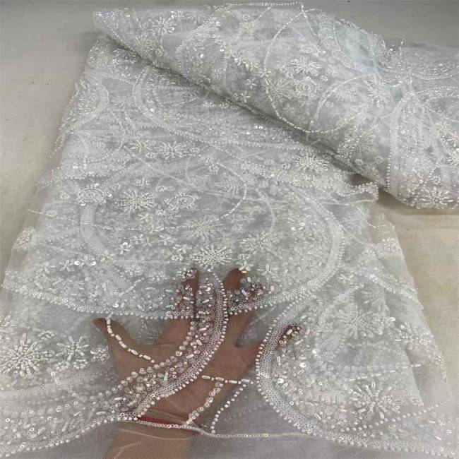 5 Yards Multi-Color Sequins Pearls Beaded Embroidered 3D Floral Lace Material Fabric JX453
