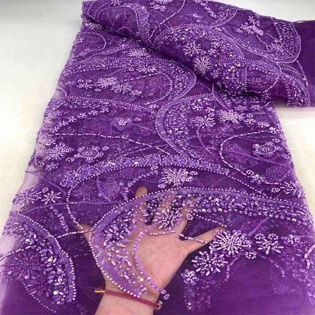 5 Yards Multi-Color Sequins Pearls Beaded Embroidered 3D Floral Lace Material Fabric JX453
