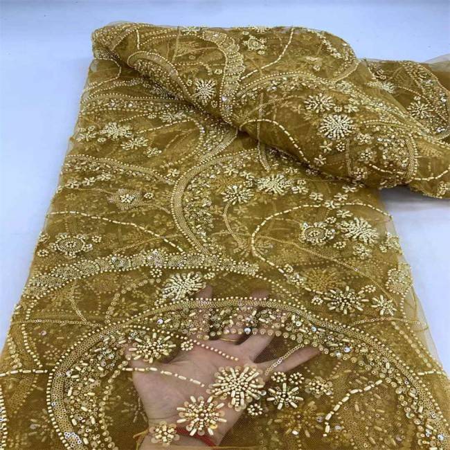 5 Yards Multi-Color Sequins Pearls Beaded Embroidered 3D Floral Lace Material Fabric JX453