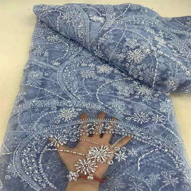 5 Yards Multi-Color Sequins Pearls Beaded Embroidered 3D Floral Lace Material Fabric JX453