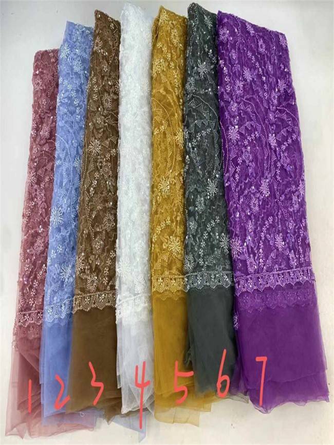 5 Yards Multi-Color Sequins Pearls Beaded Embroidered 3D Floral Lace Material Fabric JX454