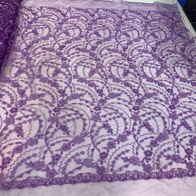 5 Yards Multi-Color Sequins Pearls Beaded Embroidered 3D Floral Lace Material Fabric JX454