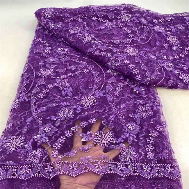 5 Yards Multi-Color Sequins Pearls Beaded Embroidered 3D Floral Lace Material Fabric JX454